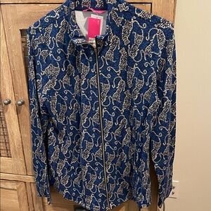 Lilly Pulitzer low tide navy easy to spot print Leona UPF 50 zip up jacket